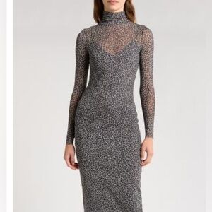 Elegant Gray Leopard Print Dress Size M